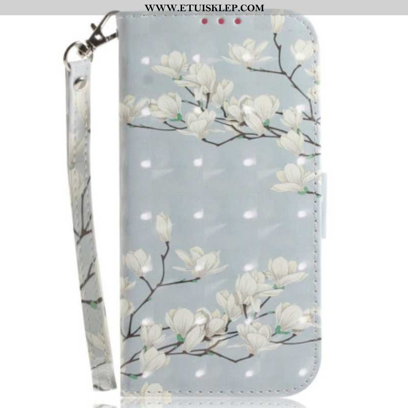 Etui Folio do OnePlus Nord 2T 5G z Łańcuch Kwiaty Magnolii W Paski